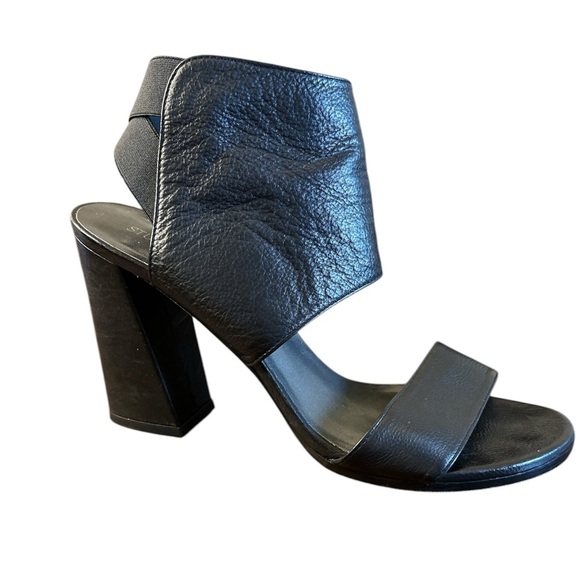 Stuart Weitzman Black Leather Open Toe Block Heel Sandals Women’s 10 - Picture 1 of 5
